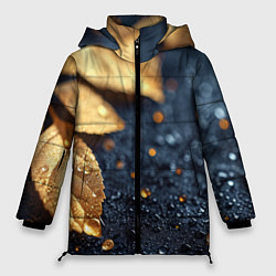 Куртка зимняя женская Золотые листья на темном фоне, цвет: 3D-красный