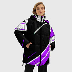 Куртка зимняя женская Бело-фиолетовые полосы на чёрном фоне, цвет: 3D-черный — фото 2