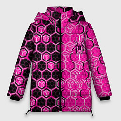 Куртка зимняя женская Техно-киберпанк шестиугольники розовый и чёрный с, цвет: 3D-красный