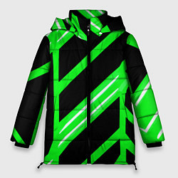 Женская зимняя куртка Чёрно-белые полосы на зелёном фоне