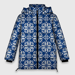 Куртка зимняя женская Синий вязаный орнамент, цвет: 3D-светло-серый