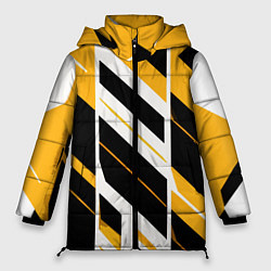 Куртка зимняя женская Black and yellow stripes on a white background, цвет: 3D-черный
