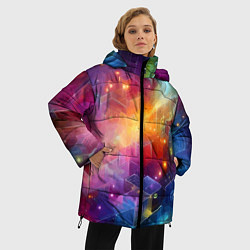 Куртка зимняя женская Геометрический неоновый космос - нейросеть, цвет: 3D-красный — фото 2