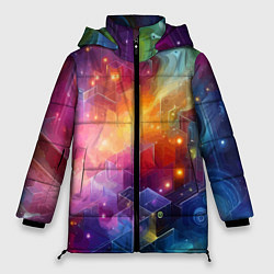 Женская зимняя куртка Геометрический неоновый космос - нейросеть
