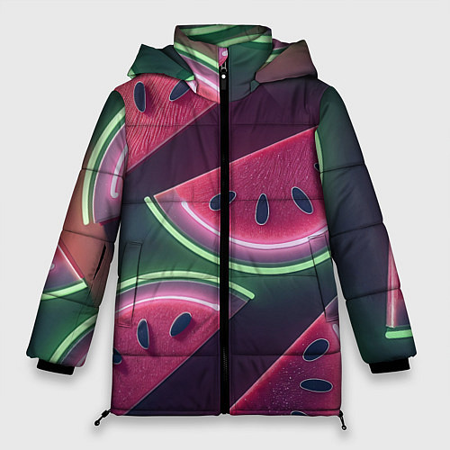 Женская зимняя куртка Дольки арбуза неон / 3D-Черный – фото 1
