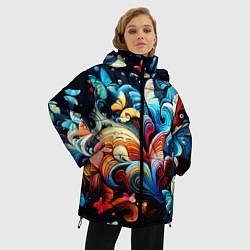 Куртка зимняя женская Бабочки и цветы в ночи - фантазия, цвет: 3D-светло-серый — фото 2