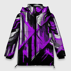 Куртка зимняя женская White and purple abstraction on a black background, цвет: 3D-черный