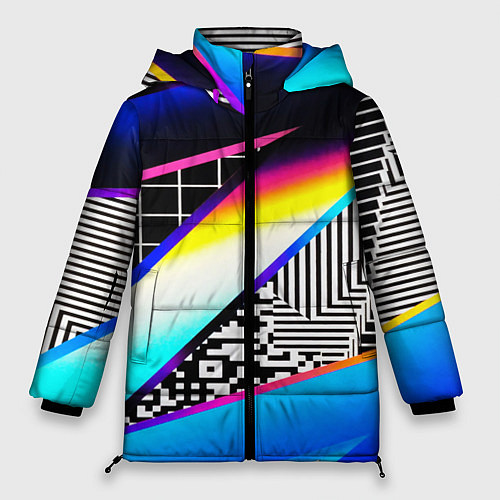 Женская зимняя куртка Neon stripes geometry / 3D-Светло-серый – фото 1