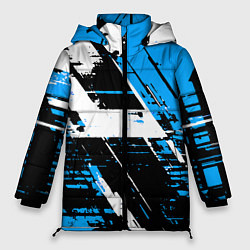 Куртка зимняя женская Diagonal black and white stripes on a blue backgro, цвет: 3D-черный