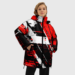 Куртка зимняя женская Diagonal black and white stripes on a red backgrou, цвет: 3D-черный — фото 2