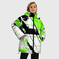 Куртка зимняя женская Diagonal black and green stripes on a white backgr, цвет: 3D-черный — фото 2