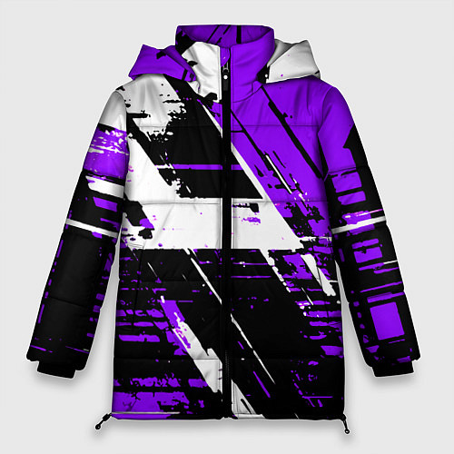 Женская зимняя куртка Diagonal black and white stripes on a purple backg / 3D-Черный – фото 1