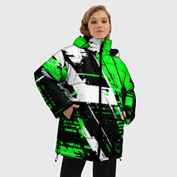 Куртка зимняя женская Diagonal black and white stripes on a green backgr, цвет: 3D-красный — фото 2