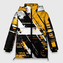 Куртка зимняя женская Diagonal black and white stripes on a yellow backg, цвет: 3D-красный