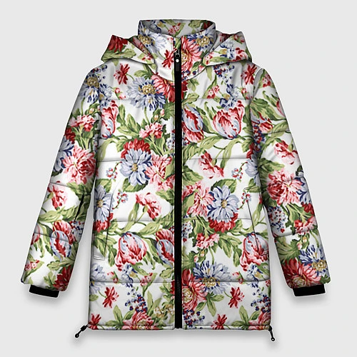 Женская зимняя куртка Цветы / 3D-Черный – фото 1