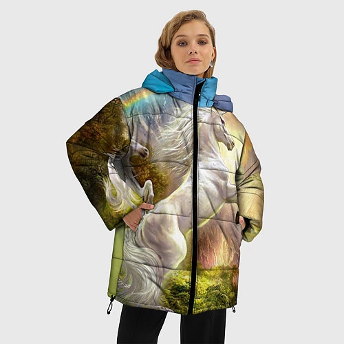 Женская зимняя куртка Радужный единорог / 3D-Светло-серый – фото 3