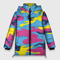 Куртка зимняя женская Камуфляж: голубой/розовый/желтый, цвет: 3D-светло-серый