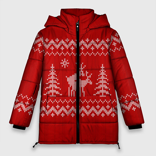 Женская зимняя куртка Олени под елками / 3D-Черный – фото 1