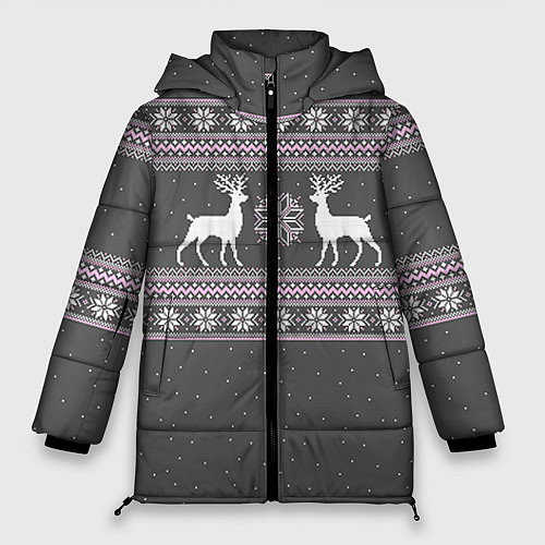 Женская зимняя куртка Узор с оленями / 3D-Светло-серый – фото 1