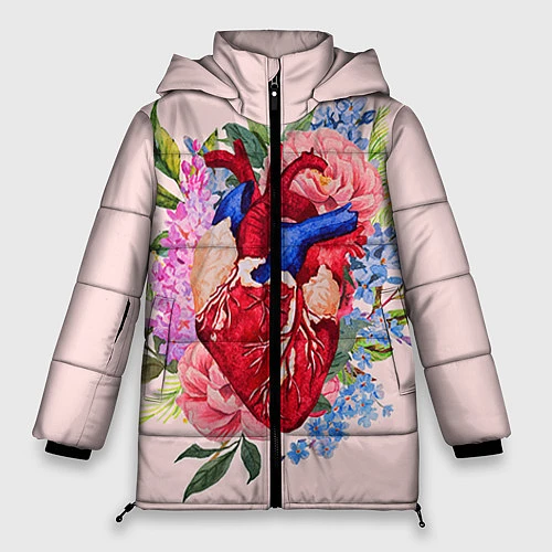 Женская зимняя куртка Цветочное сердце / 3D-Светло-серый – фото 1