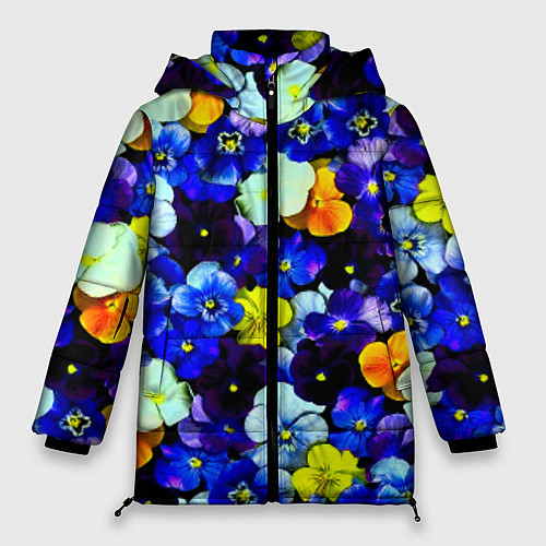 Женская зимняя куртка Синие цветы / 3D-Красный – фото 1