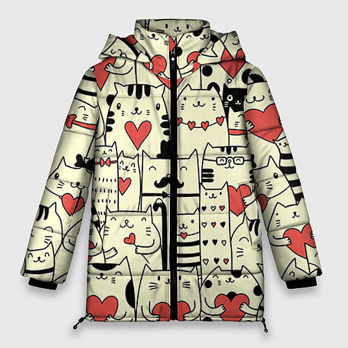 Женская зимняя куртка Любящие котики / 3D-Черный – фото 1