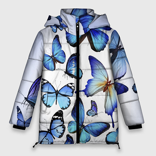 Женская зимняя куртка Голубые бабочки / 3D-Черный – фото 1