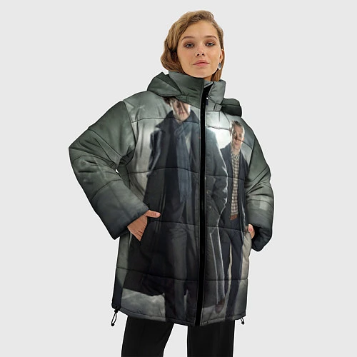 Женская зимняя куртка Шерлок и Доктор / 3D-Светло-серый – фото 3