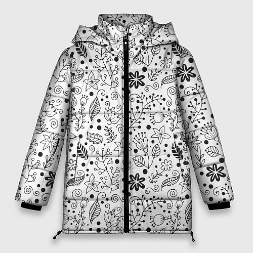 Женская зимняя куртка Цветочки-травушки / 3D-Черный – фото 1