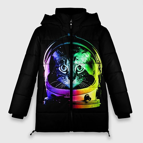 Женская зимняя куртка Кот космонавт / 3D-Черный – фото 1