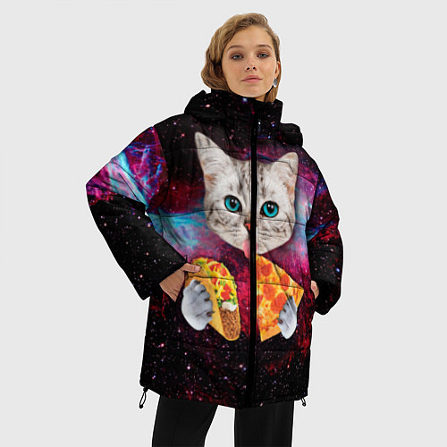 Женская зимняя куртка Кот с едой / 3D-Светло-серый – фото 3