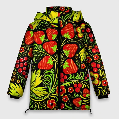 Женская зимняя куртка Хохлома: земляника / 3D-Черный – фото 1
