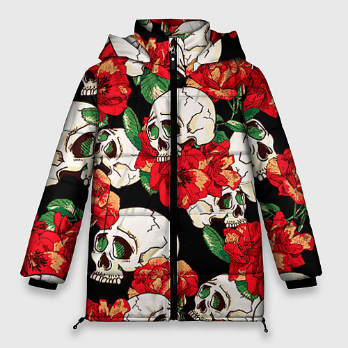 Женская зимняя куртка Черепки и розы / 3D-Черный – фото 1