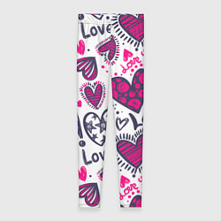 Леггинсы женские Love - pink hearts, цвет: 3D-принт