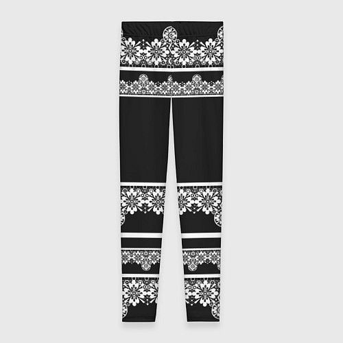 Женские легинсы Белое кружево на черном фоне lace / 3D-принт – фото 1