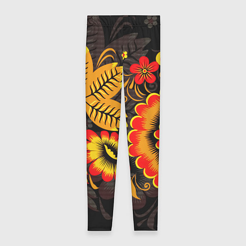 Женские легинсы Хохломская Роспись Цветы На Тёмном Фоне / 3D-принт – фото 1