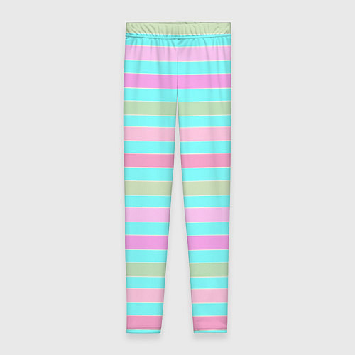 Женские легинсы Pink turquoise stripes horizontal Полосатый узор / 3D-принт – фото 1