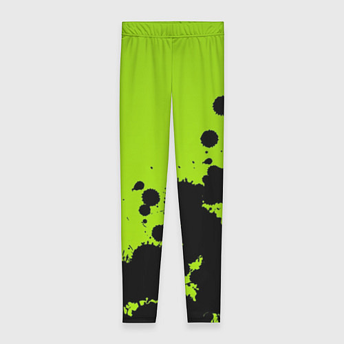 Женские легинсы Чёрные кляксы на зелёном фоне / 3D-принт – фото 1