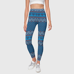 Леггинсы женские Вязанный стиль - сердечки, цвет: 3D-принт — фото 2