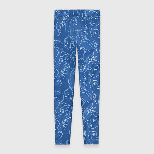 Женские легинсы Женские лица на джинсовом синем / 3D-принт – фото 1