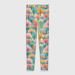 Леггинсы женские Деревья разноцветные узор, цвет: 3D-принт