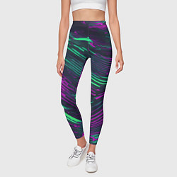 Леггинсы женские Волнистые линии зелёные и фиолетовые, цвет: 3D-принт — фото 2