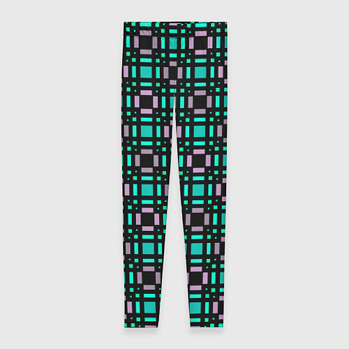 Женские легинсы Зелено-сиреневый с черный клетчатый узор / 3D-принт – фото 1