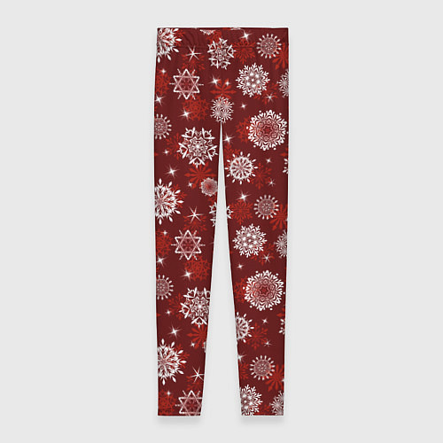 Женские легинсы Snowflakes on a red background / 3D-принт – фото 1