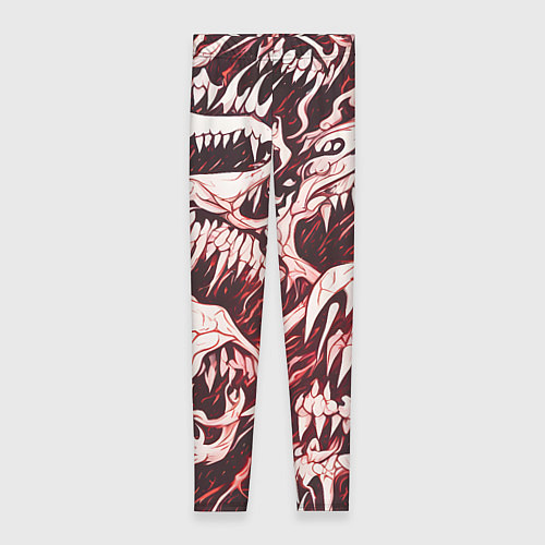 Женские легинсы Белые клыки на красном фоне / 3D-принт – фото 1