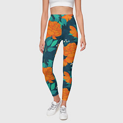 Леггинсы женские Паттерн с оранжевыми цветами, цвет: 3D-принт — фото 2