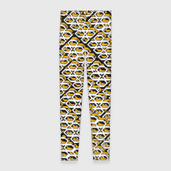 Леггинсы женские Жёлто-белый узор на чёрном фоне, цвет: 3D-принт