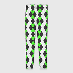 Леггинсы женские Чёрные и зелёные ромбы на белом фоне, цвет: 3D-принт