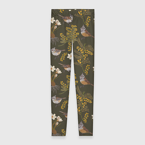 Женские легинсы Хохлатые синицы и мимоза паттерн / 3D-принт – фото 1