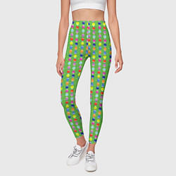 Леггинсы женские Паттерн с вертикальными гирляндами на зеленом, цвет: 3D-принт — фото 2
